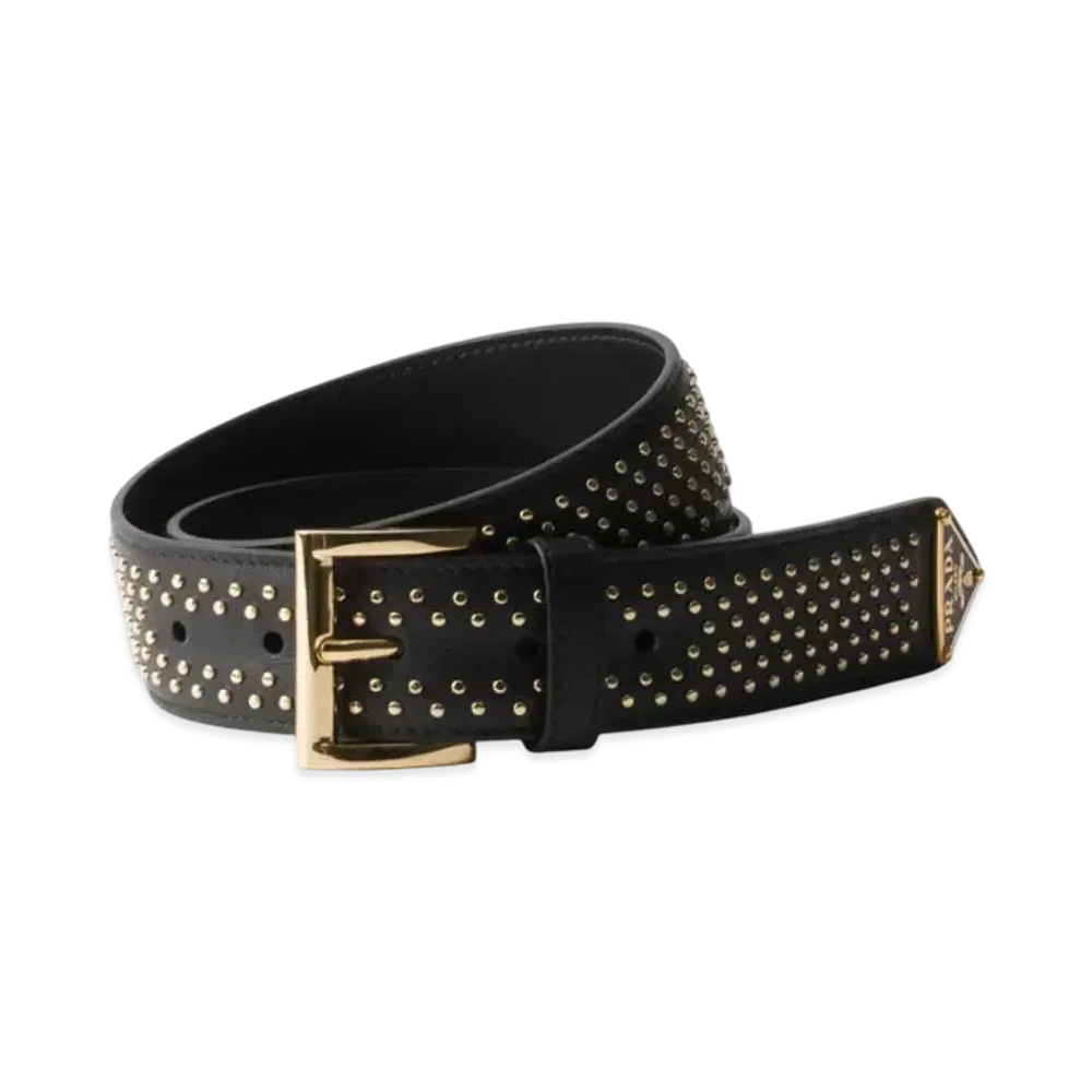 PRADA Leather Belt with Studs "Black"