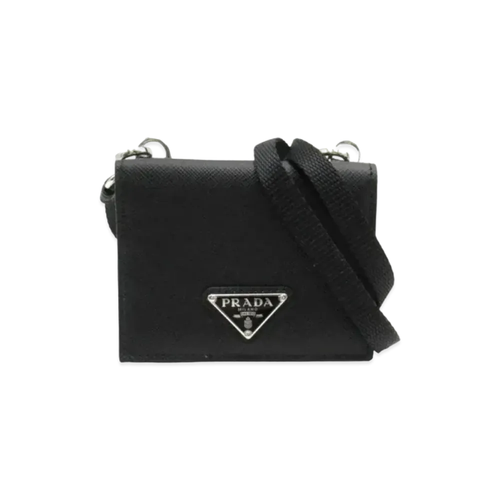 PRADA Saffiano Leather Triangle Logo Card Holder "Black"