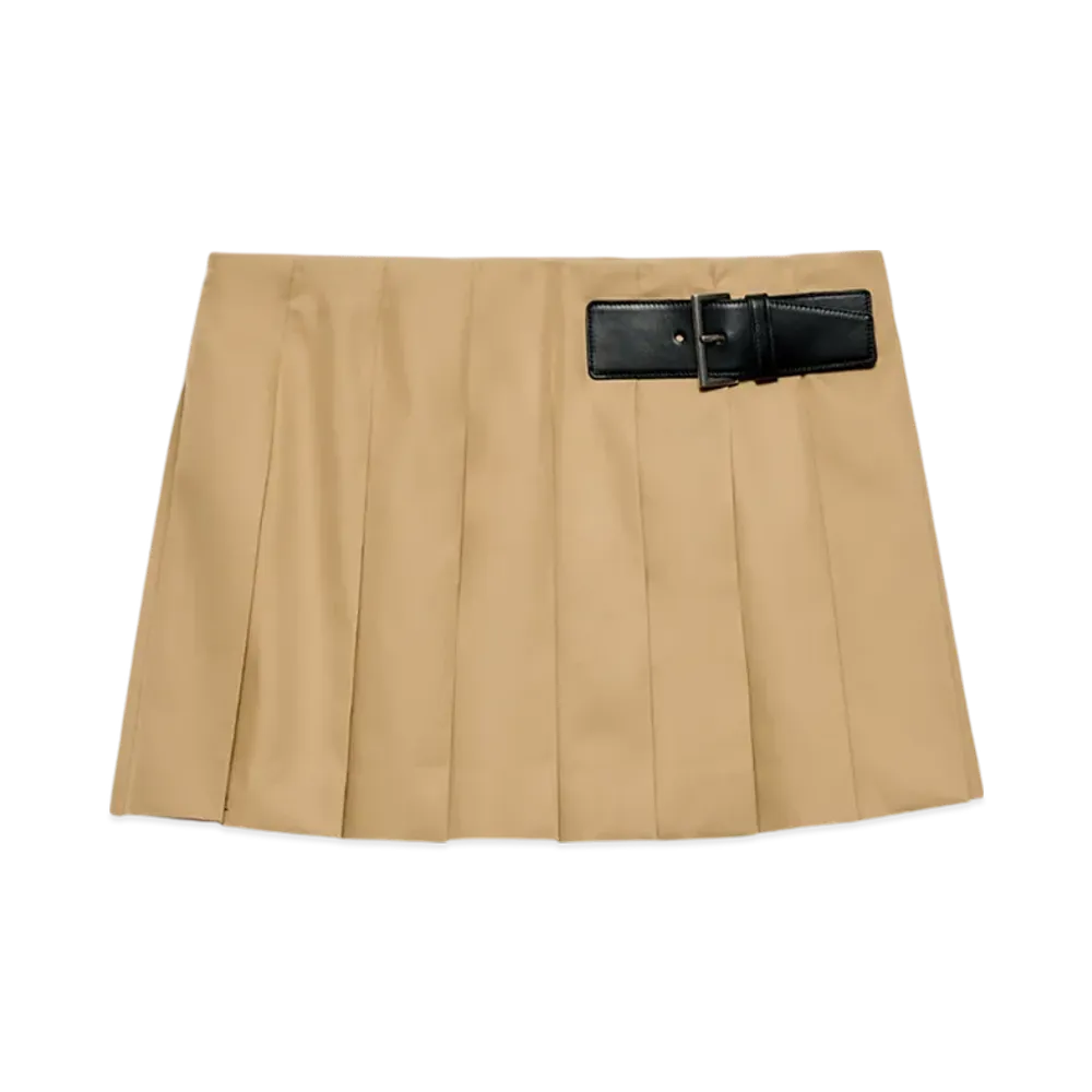 PRADA Women's Twill Miniskirt with Leather Belt "Cord"