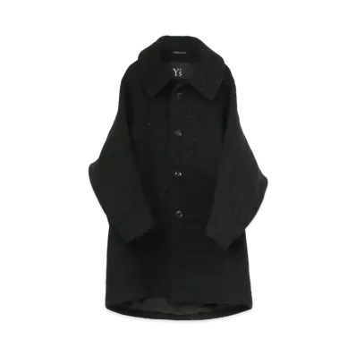 Yohji Yamamoto Y's ALAN KNIT NEEDLE PUNCH BIG COLLAR COAT "Black"