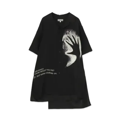 Yohji Yamamoto Pour Homme SILK SATIN HAND PATTERN PRINT ALOHA SHIRT "Black"