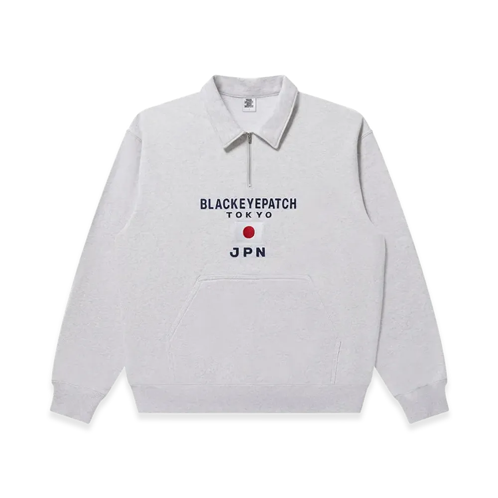 BlackEyePatch Jpn Flag Embroidered Half Zip Sweat "Ash"