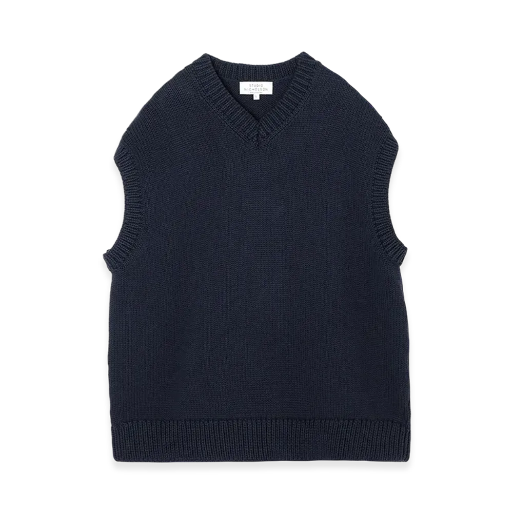 STUDIO NICHOLSON Knit Vest Spun "Dark Navy"