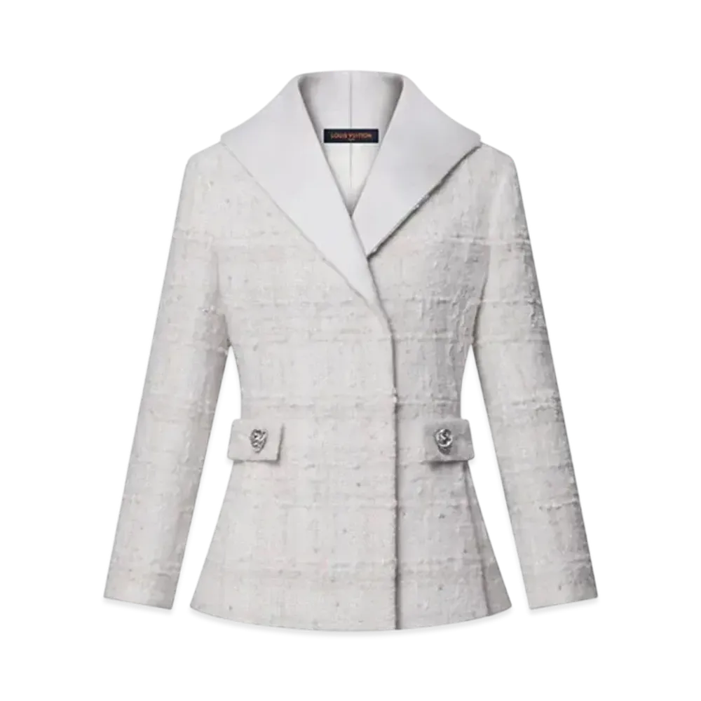 Louis Vuitton Graphic Collar Belted Tweed Jacket "Milky White"