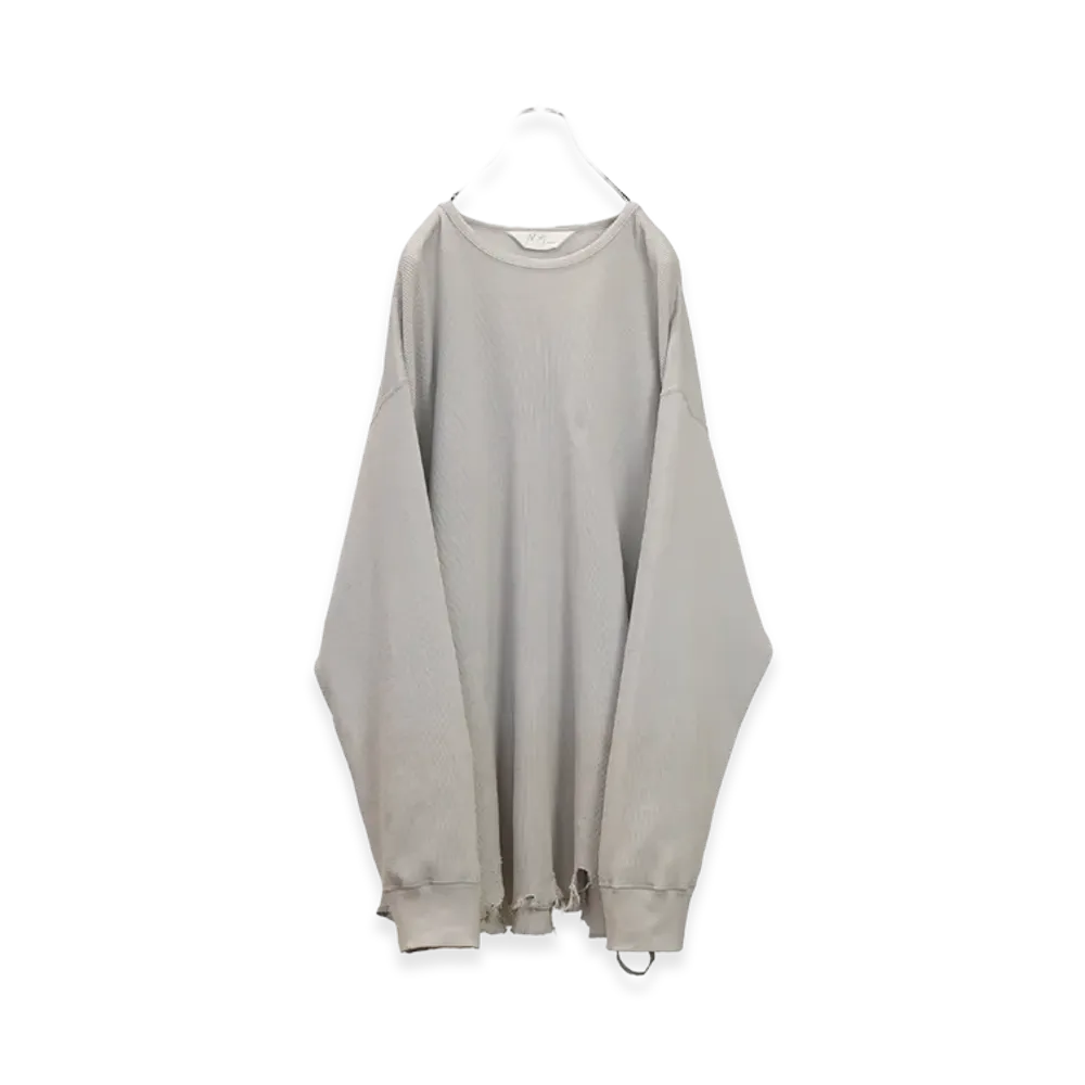 アンセルム ダメージワッフルクルーロングスリーブ "グレージュ"