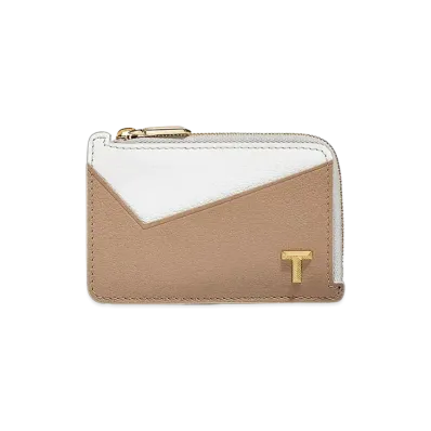 Tiffany & Co. Tiffany T Zip Card Case In Colorblock Leather "Neutral"