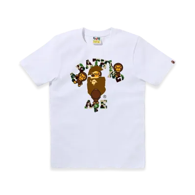 A BATHING APE Ladies Abc Camo College Milo Tee "White/Green"