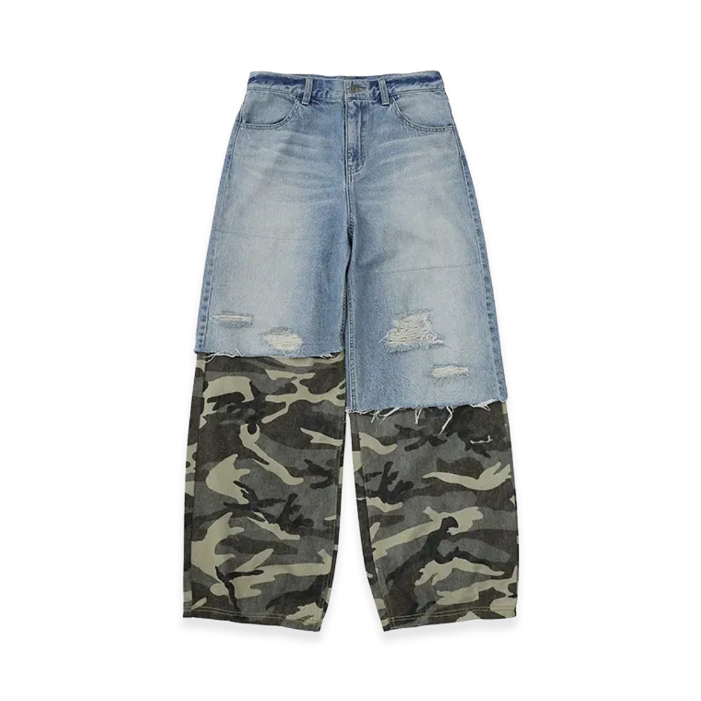 X-Girl Women's Faded Camo Layered Pants "Light Indigo"