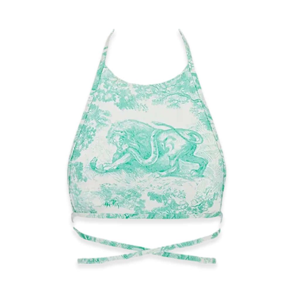 Dior Women's Technical Fabric with Toile De Jouy Sauvage Motif Dioriviera Swimsuit Top "White/Aquamarina"