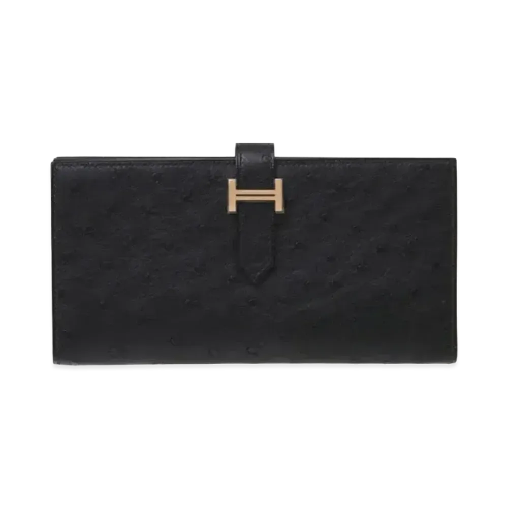 Hermes Bearn Soufflet Ostrich "Noir/Rose Gold"