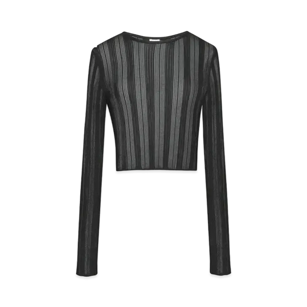 Saint Laurent Women's Cropped Top in Striped Knit "Black"