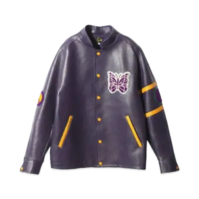 Needles Letterman Jacket - Cowhide Lthr. "Purple"