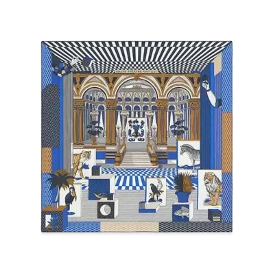 Hermes Grand Theatre Nouveau Scarf 90 "Bleu Royal/Mordore/Blanc"