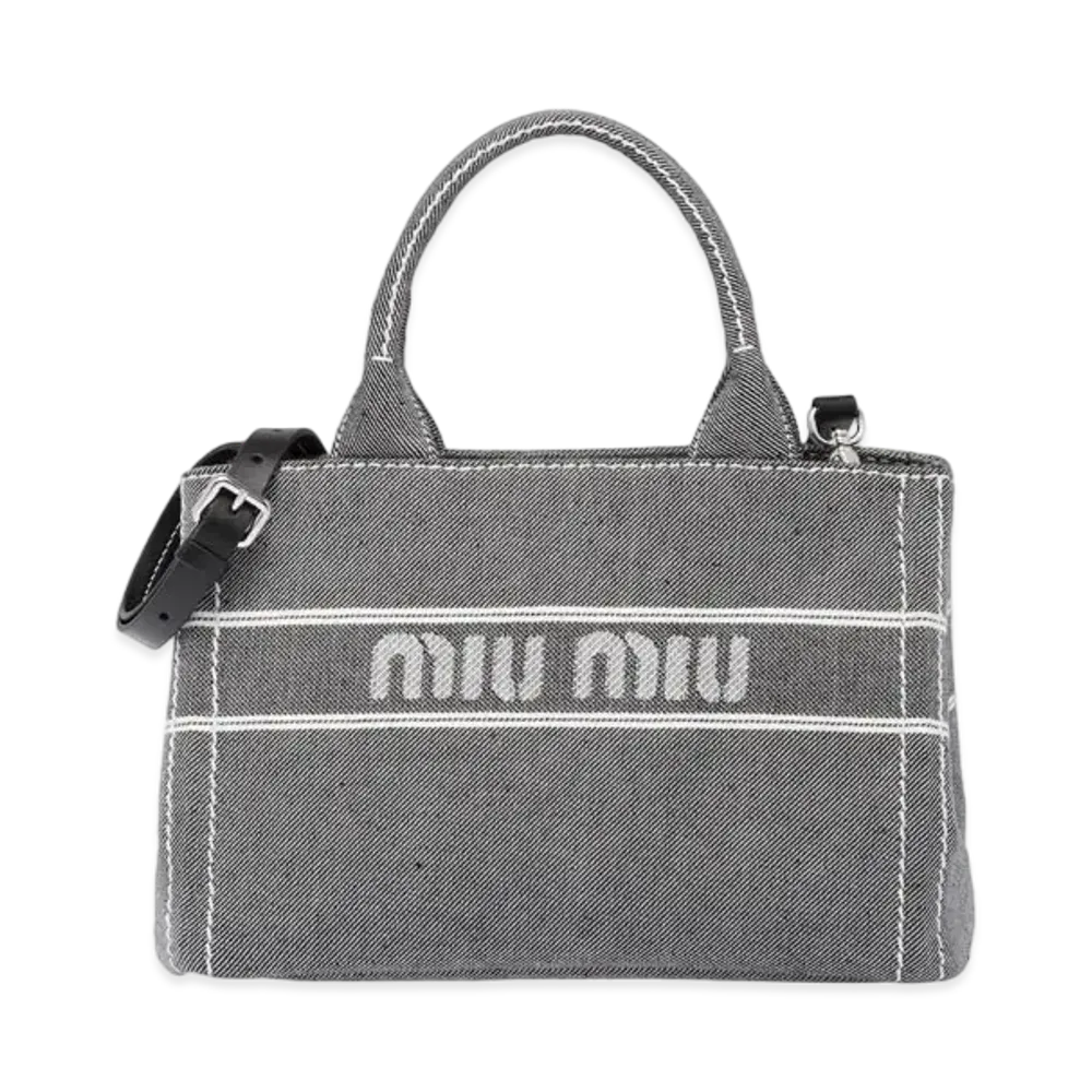 MIU MIU Denim Handbag With Jacquard Logo "Black"