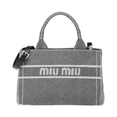 MIU MIU Denim Handbag With Jacquard Logo "Black"