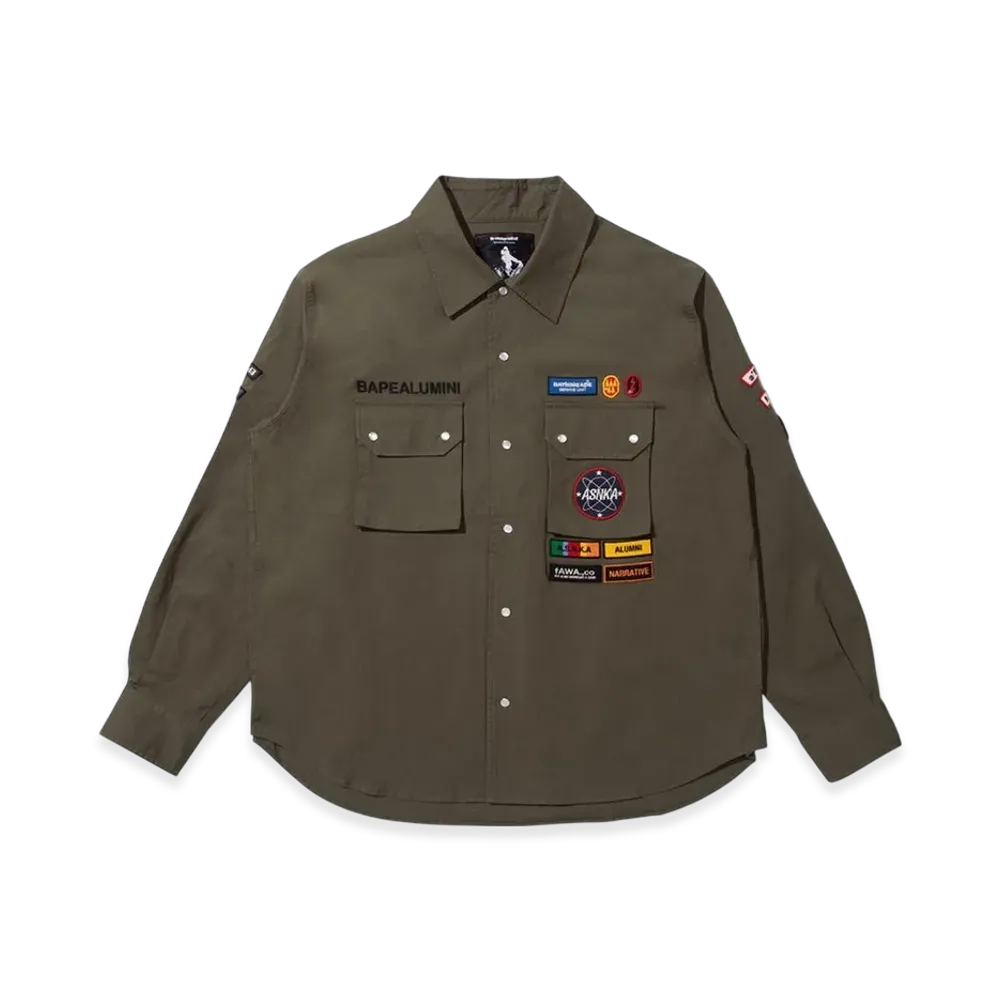 A BATHING APE BY KAZUKI KURAISHI Multi Patch Military LS Shirt "Olivedrab"