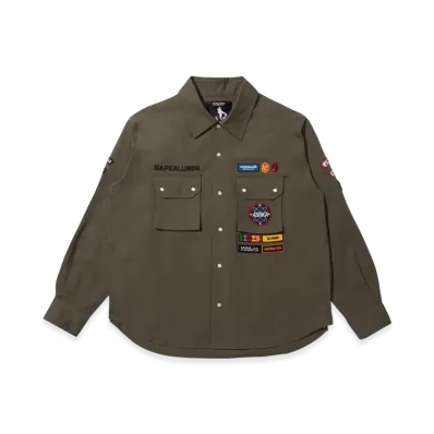 A BATHING APE BY KAZUKI KURAISHI Multi Patch Military LS Shirt "Olivedrab"