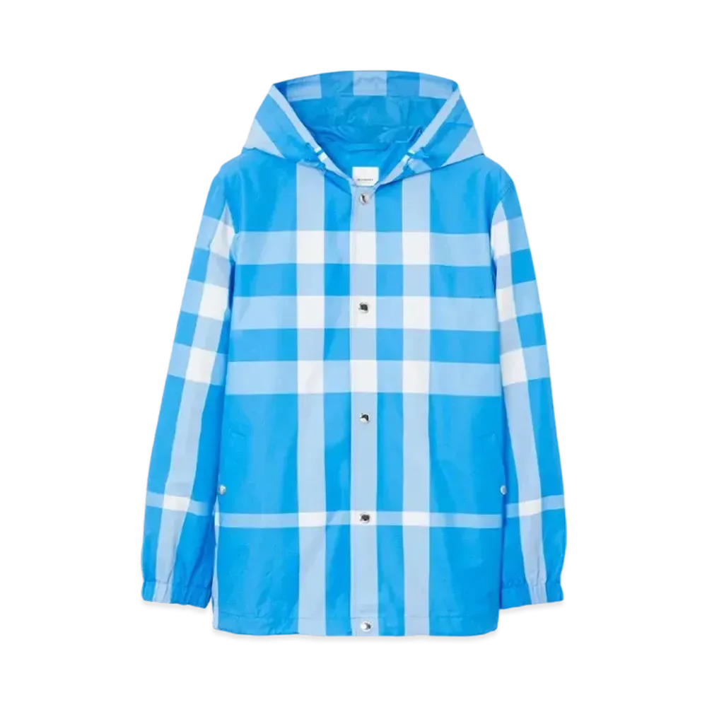 Burberry Men's Check Nylon Hooded Jacket "Vivid Blue"