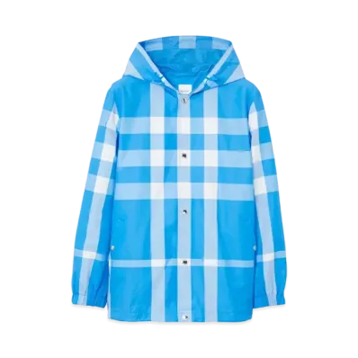 Burberry Men's Check Nylon Hooded Jacket "Vivid Blue"