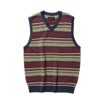 BEAMS Cotton (Linen) Vest Fair Isle Pattern "Navy"