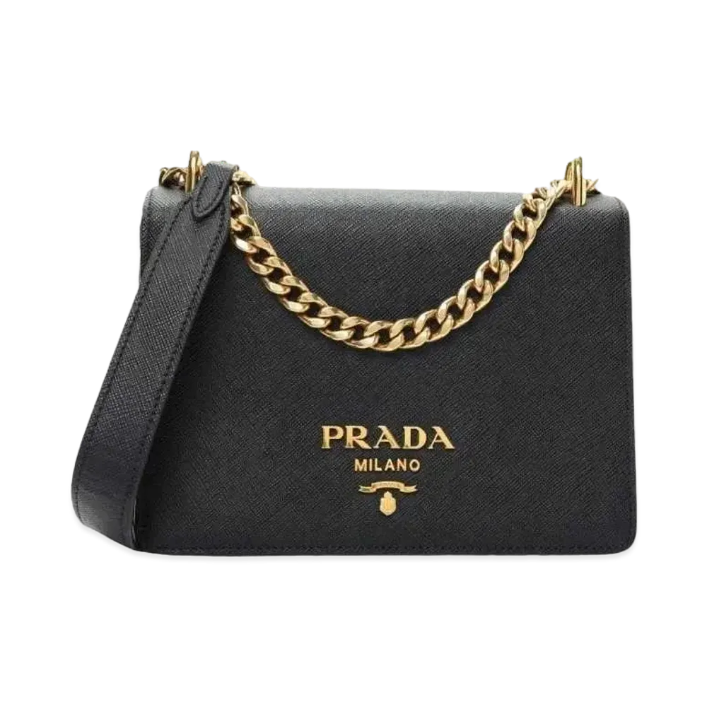 PRADA Saffiano Leather Chain Shoulder Bag "Black"