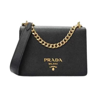 PRADA Saffiano Leather Chain Shoulder Bag "Black"
