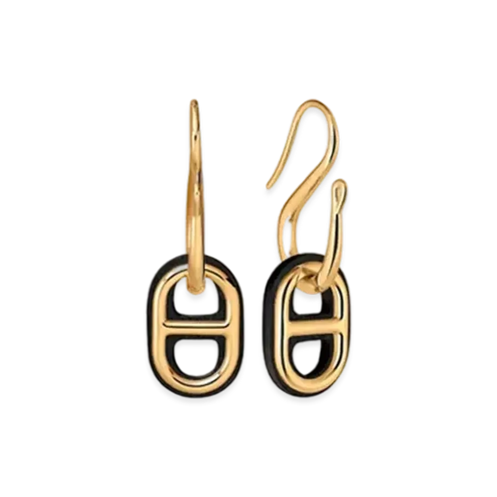 Hermes O Maillon Earrings Swift "Gold/Noir"