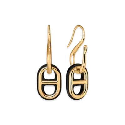 Hermes O Maillon Earrings Swift "Gold/Noir"