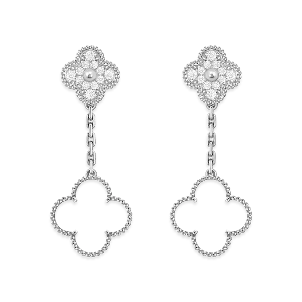 Van Cleef & Arpels Magic Alhambra earrings 2 motifs "18K White gold/Onyx/Diamond"