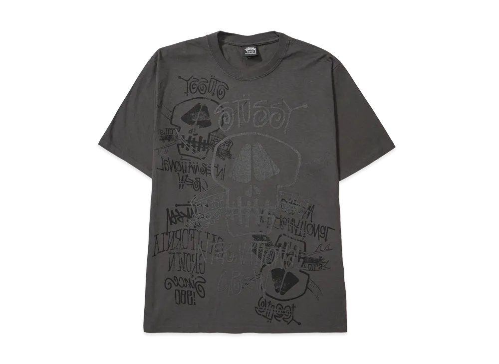 ステューシー スカルズTシャツピグメントダイド "フェイデッドブラック"