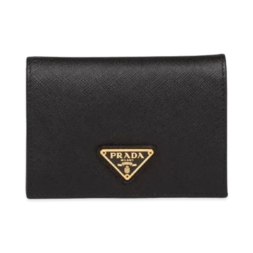 PRADA Saffiano Leather Triangle Logo Wallet "Black"