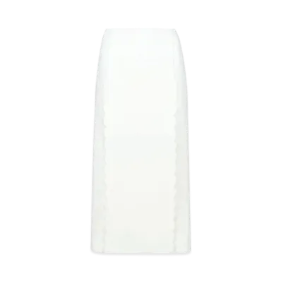 Chloe Scallop Embroidered Column Skirt In Fluid Viscose "Iconic Milk"