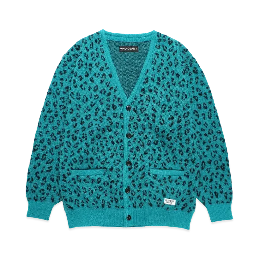WACKO MARIA Leopard Jacquard Mohair Knit Cardigan "Blue"