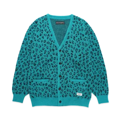 WACKO MARIA Leopard Jacquard Mohair Knit Cardigan "Blue"