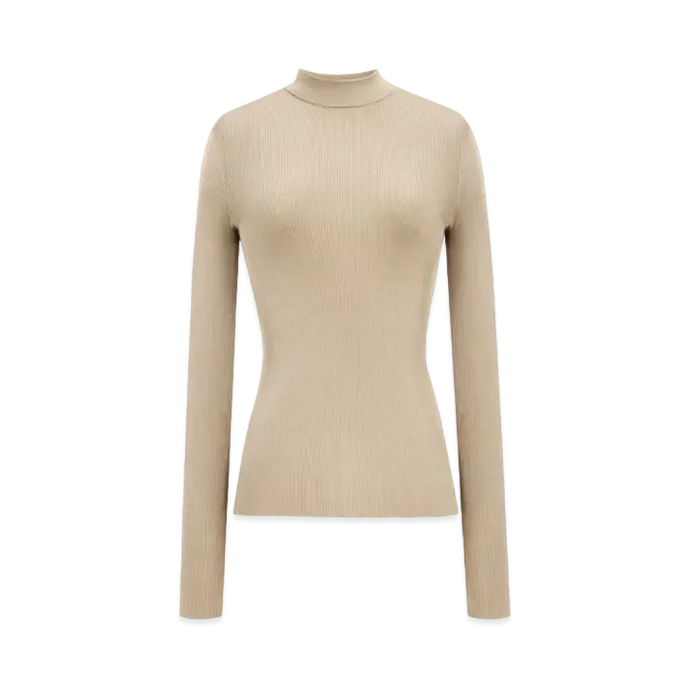Saint Laurent Women's Top in Ribbed Silk
 "Beige"
