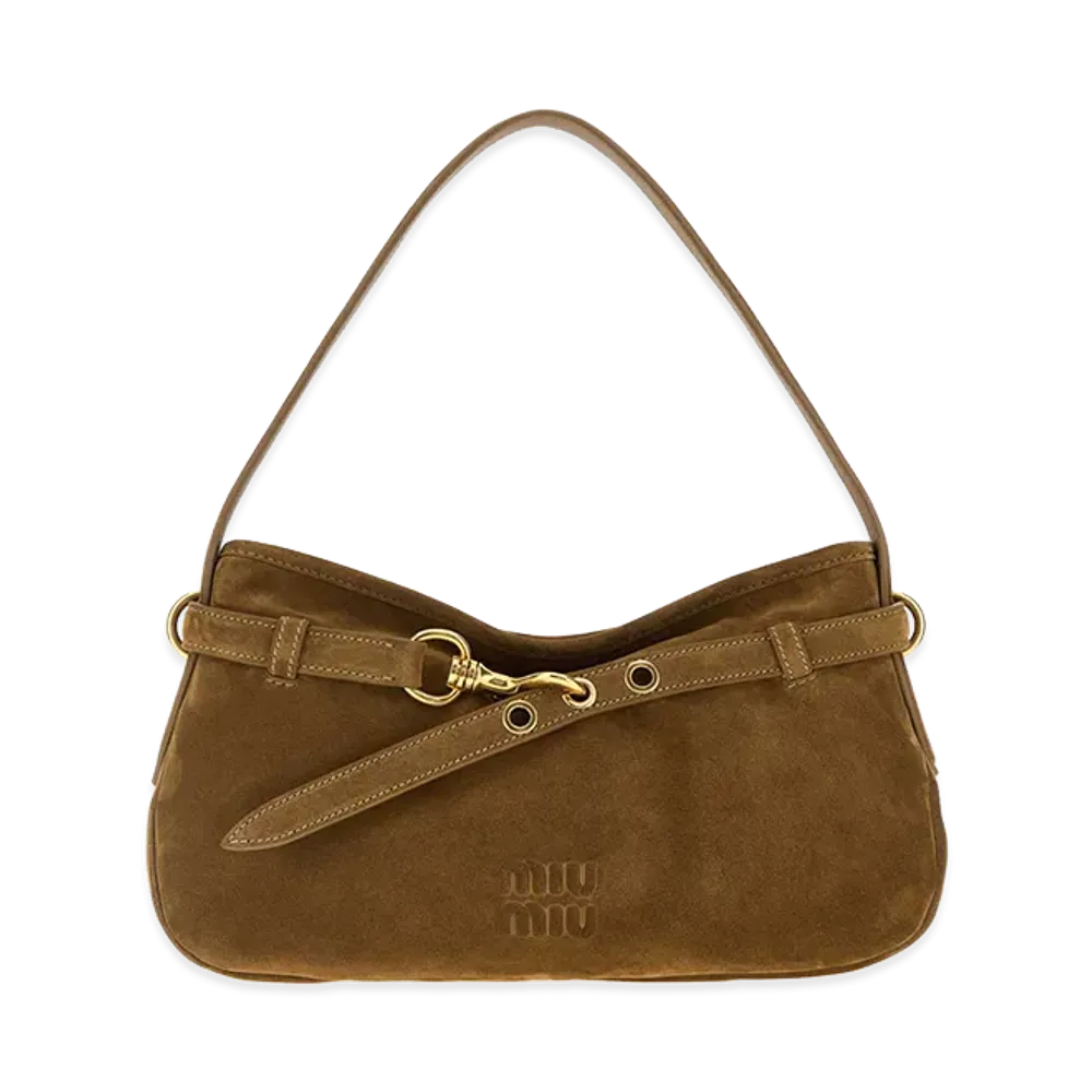MIU MIU Women's Camoscio Regulare Adventre Shoulder Bag "Brown"