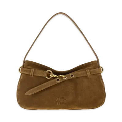 MIU MIU Women's Camoscio Regulare Adventre Shoulder Bag "Brown"