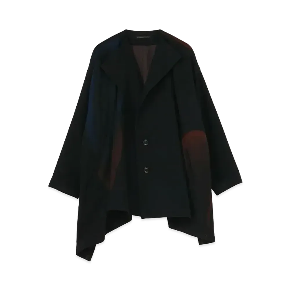 Yohji Yamamoto Y's WOOL FLANNEL BLURRY DOT NO COLLAR SHORT COAT "Black"