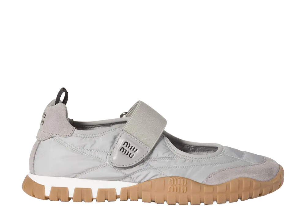 MIU MIU Women's Tyre Technical Fabric and Suede Ballerinas "Cloudy Grey"