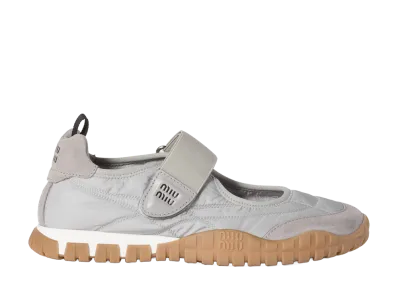 MIU MIU Women's Tyre Technical Fabric and Suede Ballerinas "Cloudy Grey"