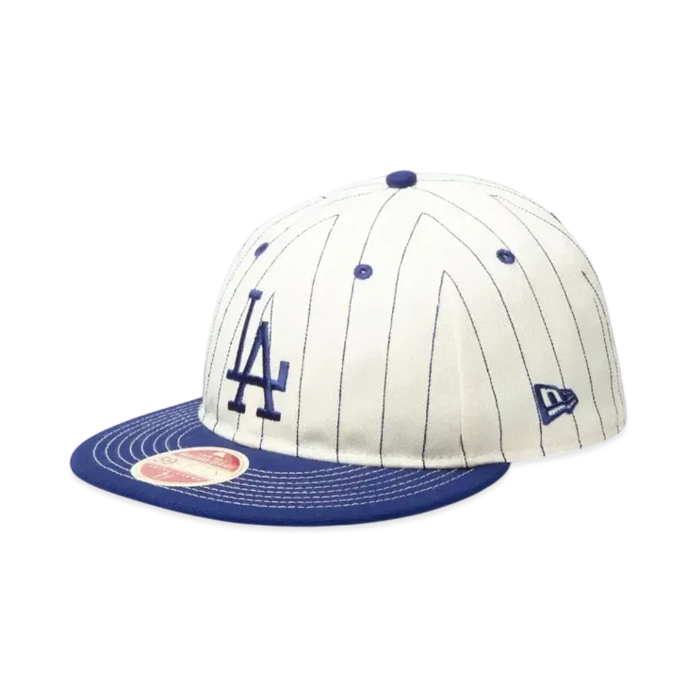 NEW ERA RC 59Fifty Flat Visor MLB Heritage Collection Los Angeles Dodgers Cooperstown Chrome Pinstripe "Dark Royal"