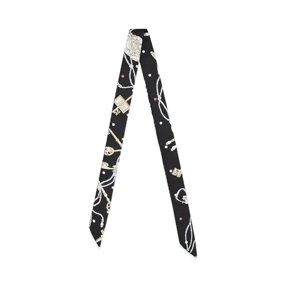 Hermes Les Cles a Pois doll twilly "Noir/Beige Rose/Multicolore"