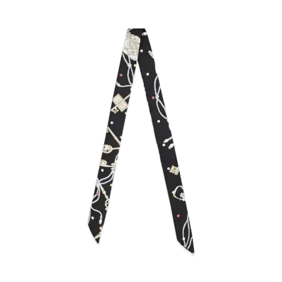 Hermes Les Cles a Pois doll twilly "Noir/Beige Rose/Multicolore"