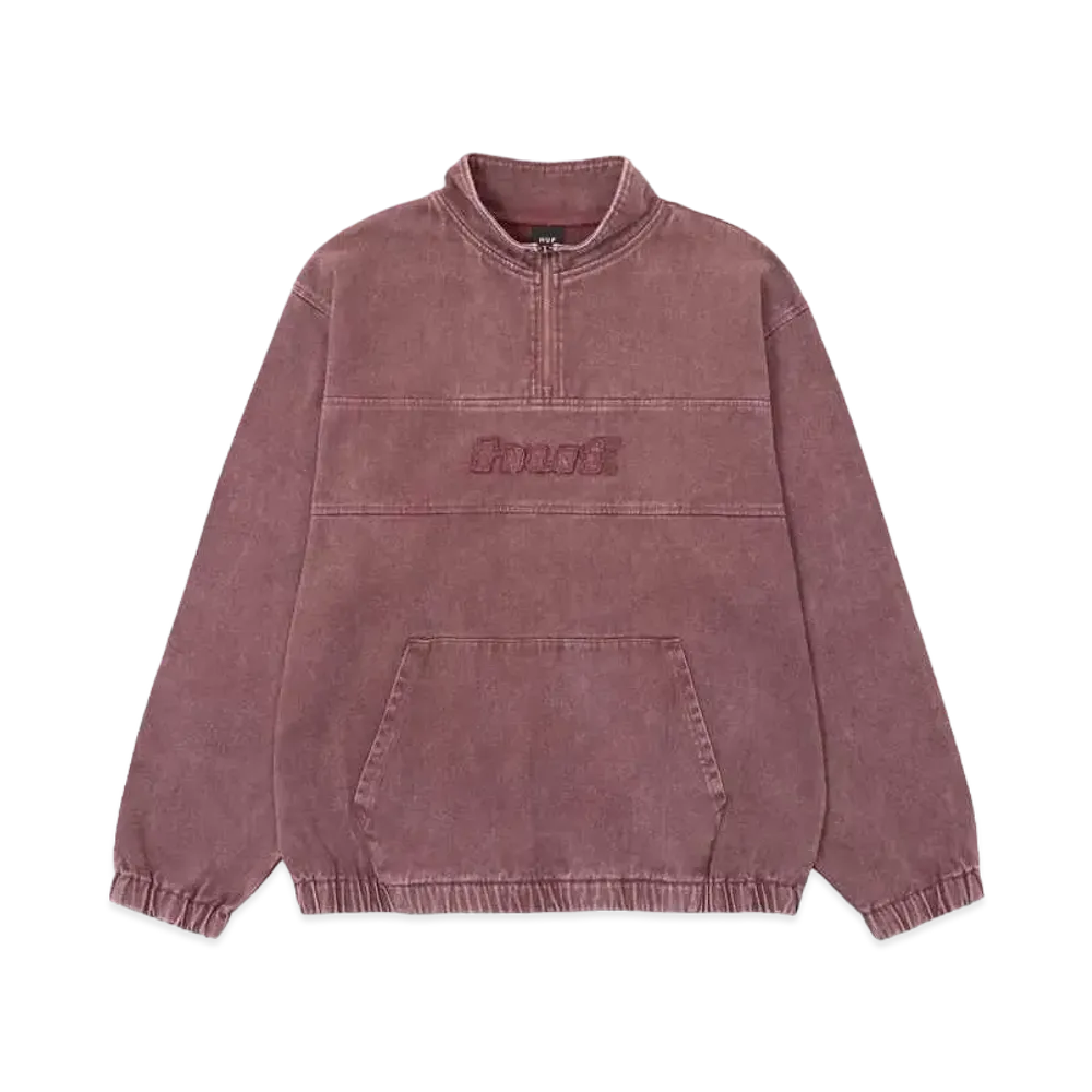 HUF Fall 24 Distressed Logo Half Zip "Mahogany"