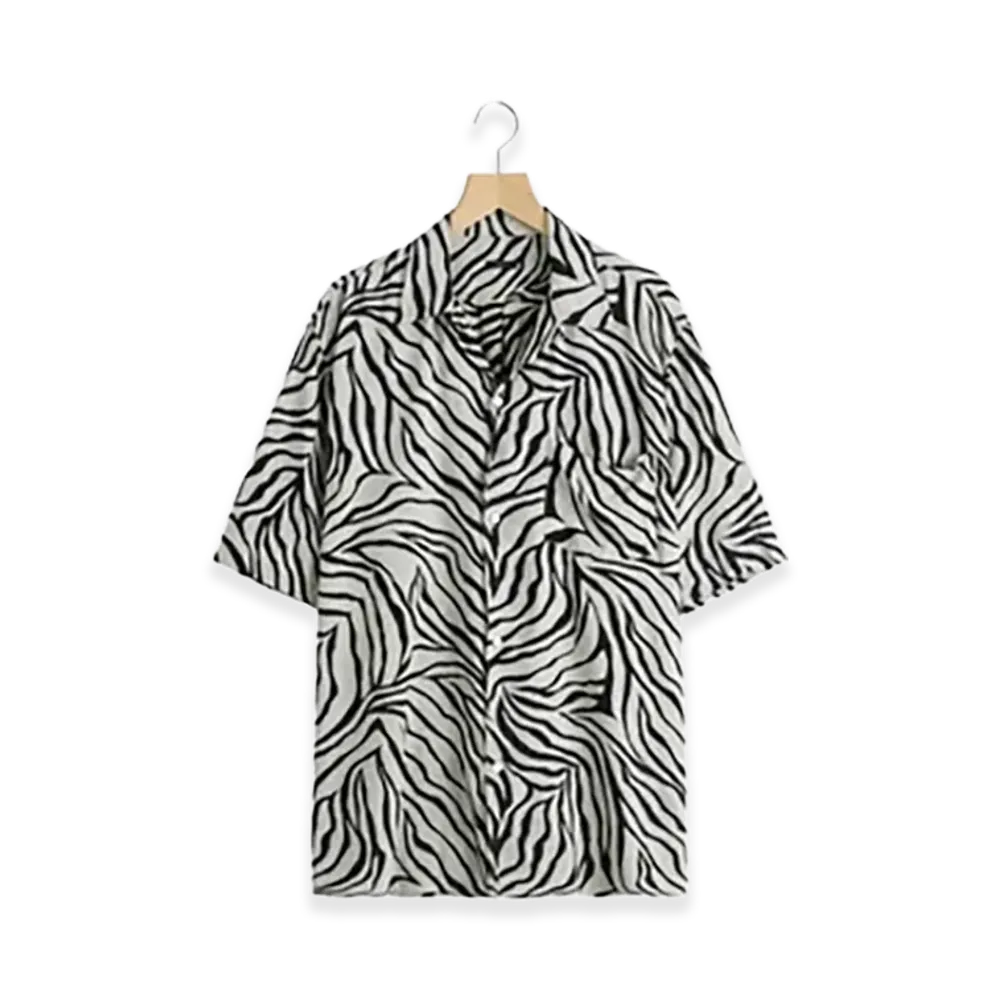 COMOLI ZEBRA S/S Open Collar Shirt "Zebra"