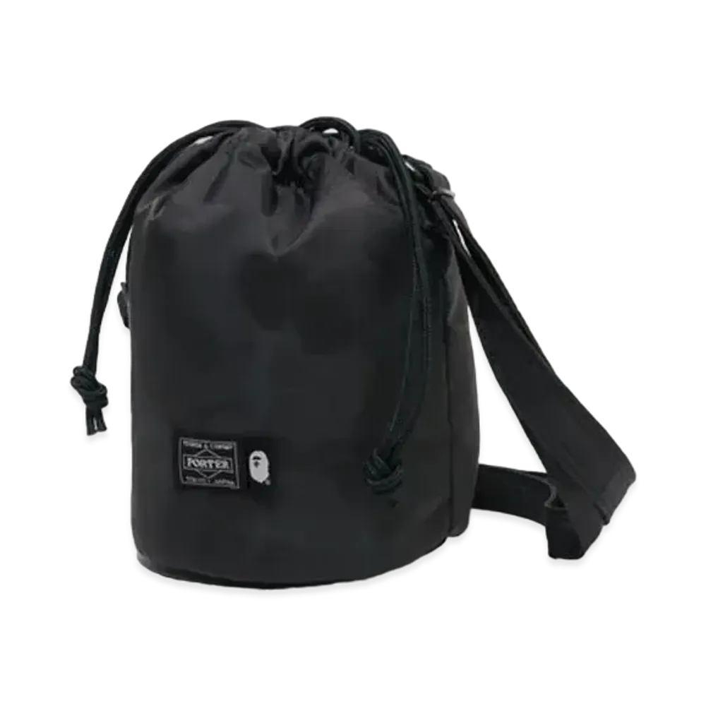 A BATHING APE x PORTER Solid Camo Drawstring Bag "Black"