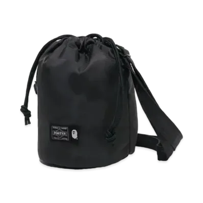 A BATHING APE x PORTER Solid Camo Drawstring Bag "Black"