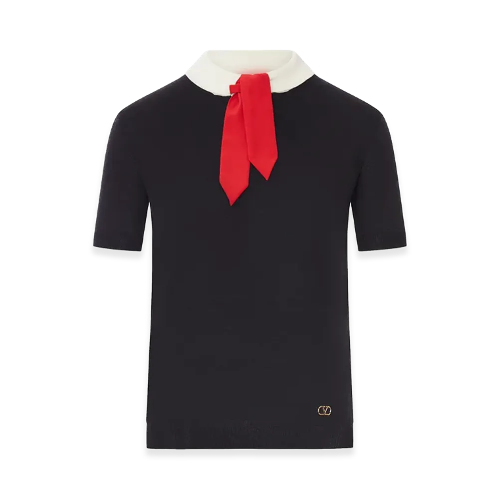 Valentino Women's Wool Sweater With Contrast Collar And Bow "Black"