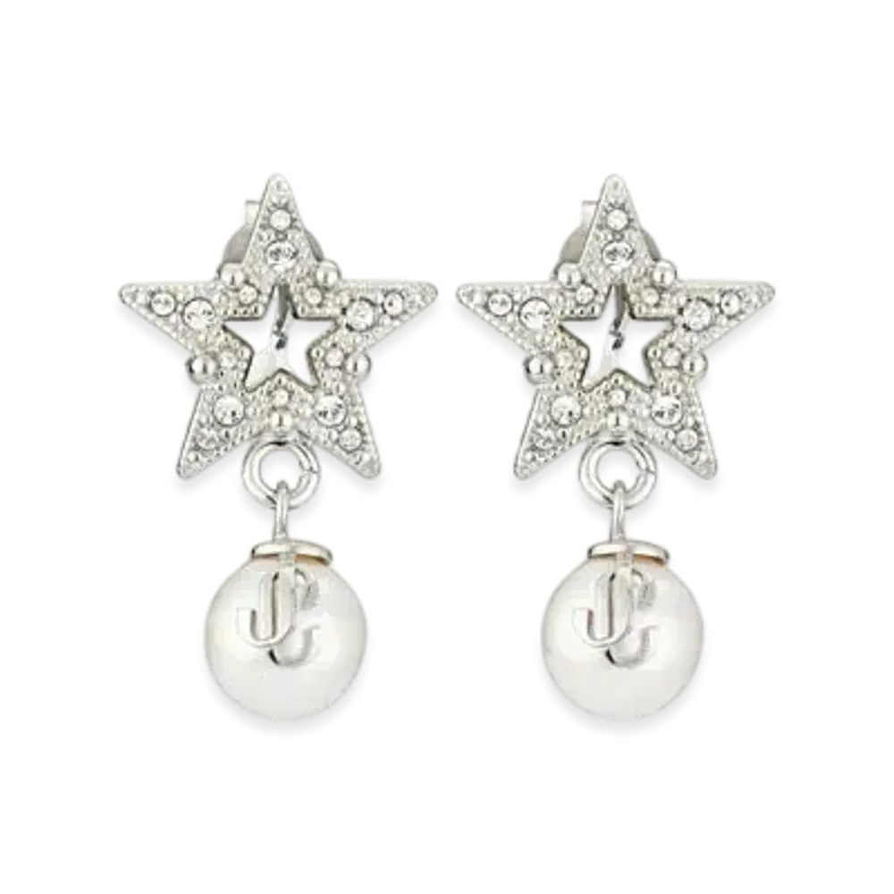 Jimmy Choo Crystal Star Earring Resin Pearl X With Swarovski Crystals Finish Metal Star "Silver/White/Crystal"