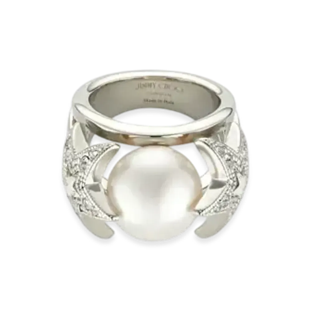 Jimmy Choo Crystal Star Ring With Swarovski Crystals Finish Metal Star X Pearl Ring "Silver/White/Crystal"
